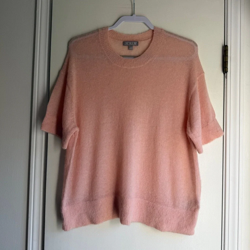 J.Crew Womens Alpaca Wool Blend Short Sleeve Crewneck Sweater Peach Large